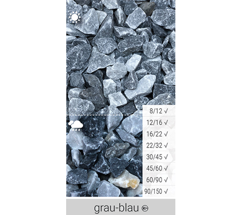 Marmorsplitt grau-blau Kantkorn Trocken & Nass